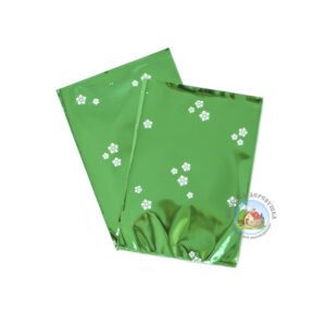 Целофановий пакетик 10*15 см у квіточку №2 із зеленою підкладкою