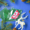Целофановий пакетик «I wish You a Merry Christmas/Ялинка» із зеленою підкладкою та з клейкою стрічкою, 10*10 cм + 3 см