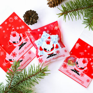 Целофановий пакетик «Merry Christmas/Дід Мороз» з клейкою стрічкою, 10*10 cм + 3 см